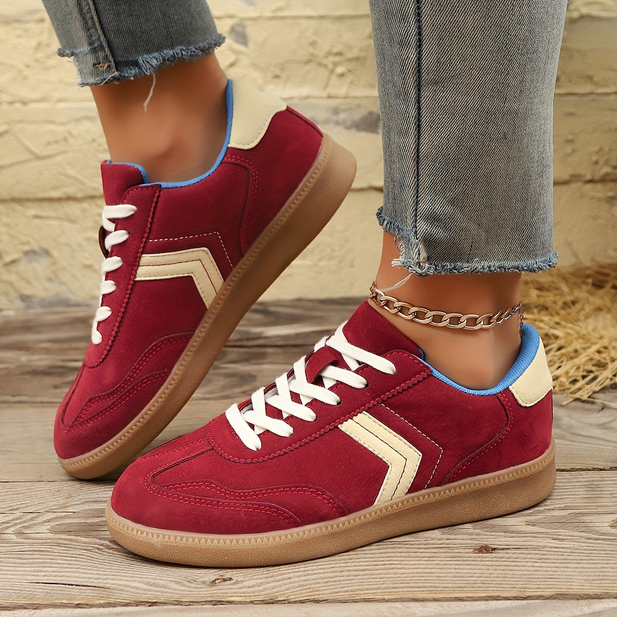 Dam Sneakers Retro Stil Färgblock Vardagsskor