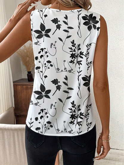 Dam Blus med Blommigt Mönster och V-ringning – Elegant Topp för Vår och Sommar