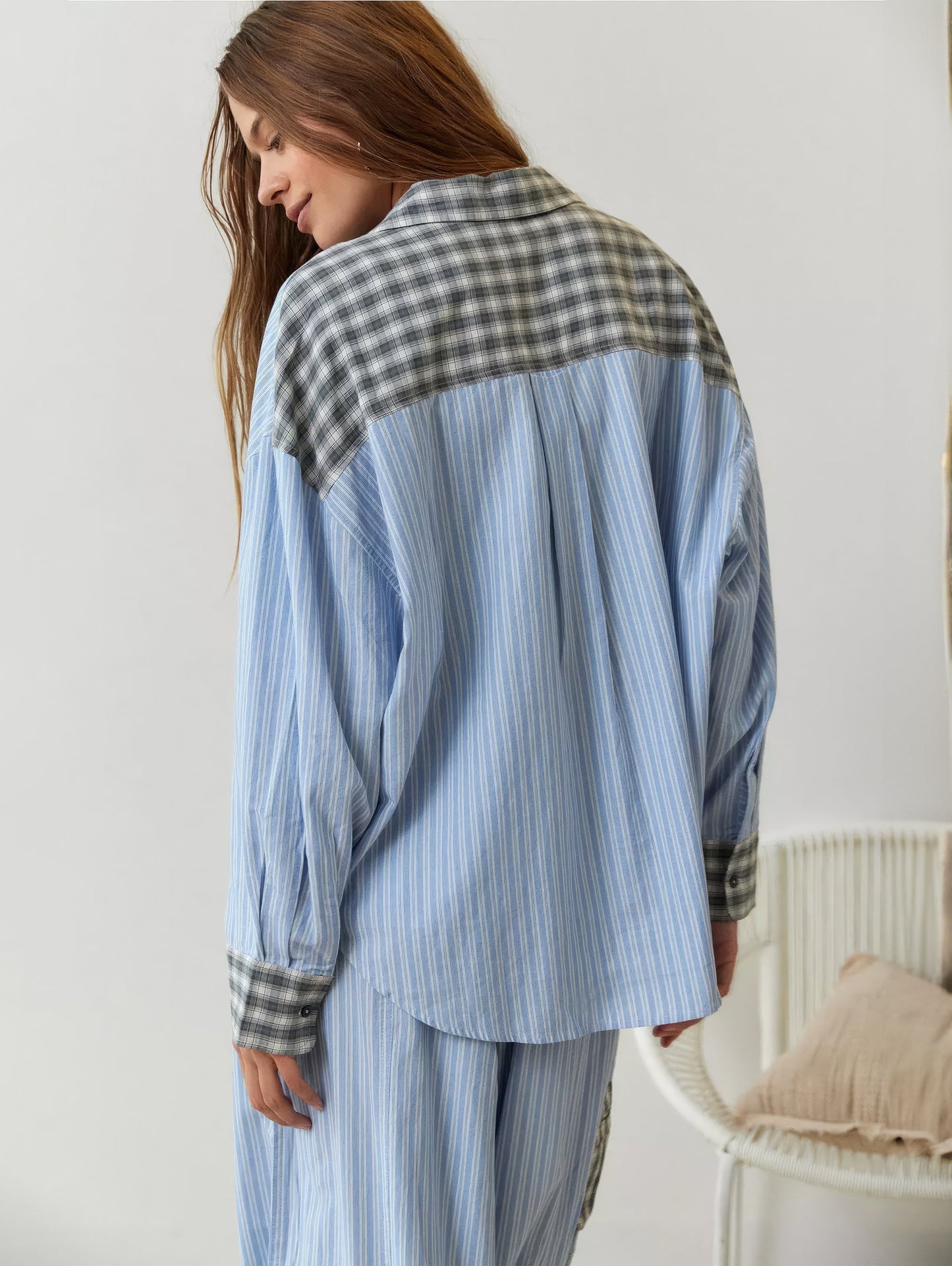 Dam Pyjamaset – Modern Oversize Skjorta och Byxa för Lounge och Sömn