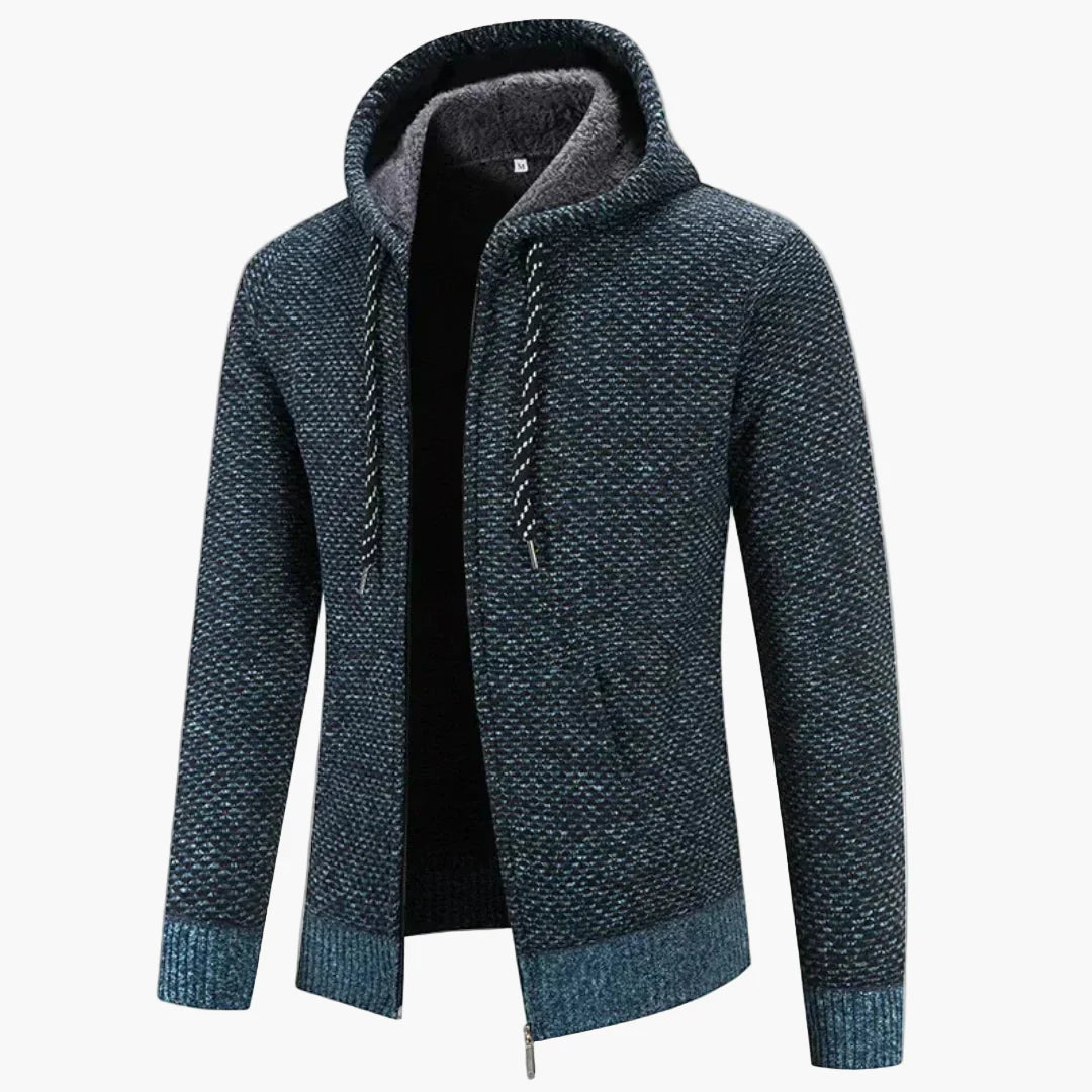 Herrar Stickad Hoodie med Dragkedja – Varm och Stilren för Höst och Vinter