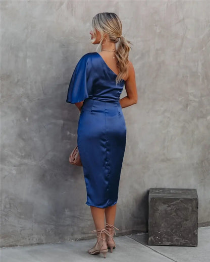 Kvinnors Asymmetrisk Midi Cocktailklänning – Elegant Fest- & Kvällsstil