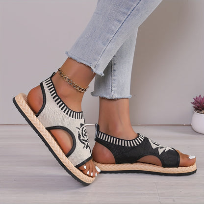 Dam Sandaler med Rosmotiv – Casual Sommarskor med Öppen Tå och Platåsula