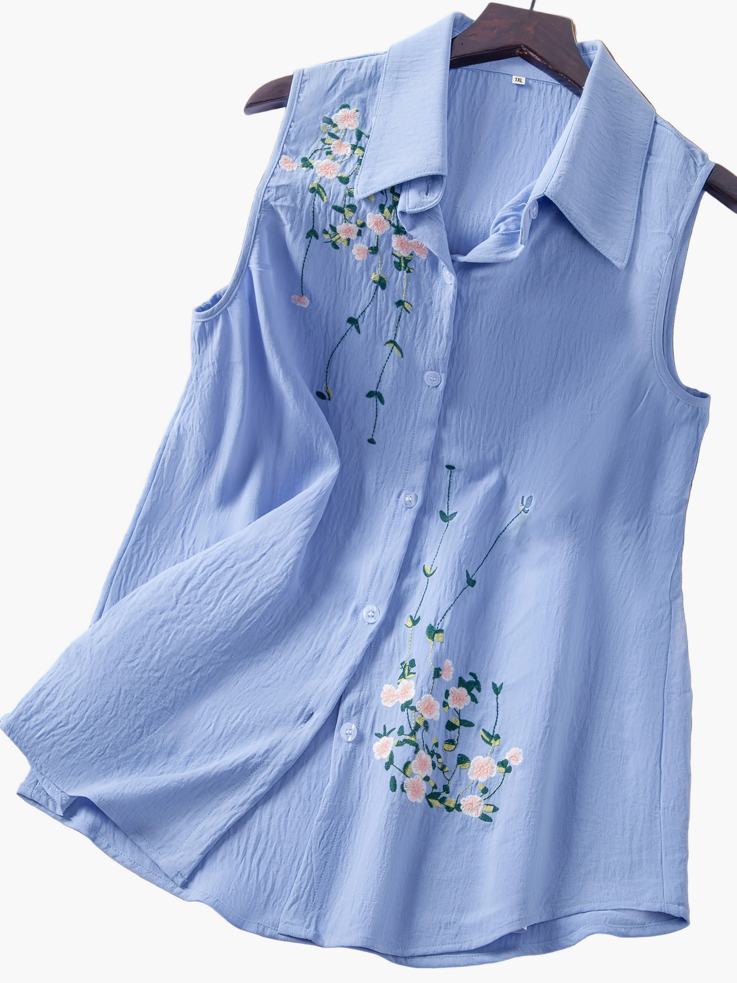 Dam Ärmlös Elegant Blus med Broderade Blommor – Perfekt För Vardag och Kontor