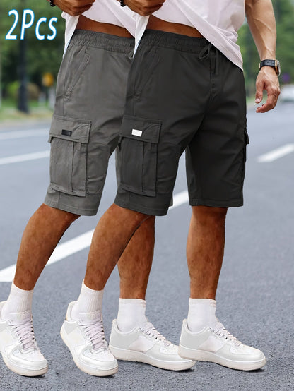 Herrarnas 2-pack avslappnade cargoshorts för utomhus och vardag