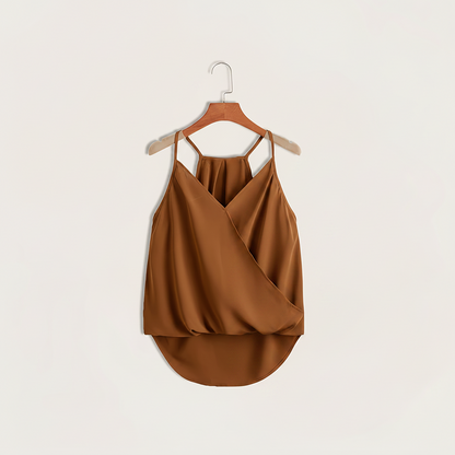 Dam Halterneck Draperad Ärmlös Blus – Trendig och Elegant för Vardag och Fest