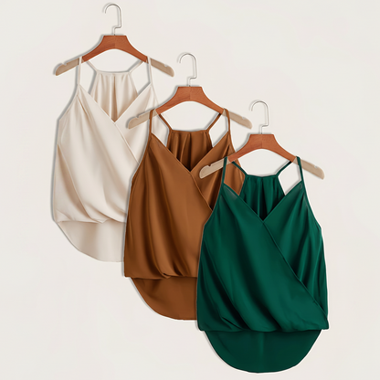 Dam Halterneck Draperad Ärmlös Blus – Trendig och Elegant för Vardag och Fest
