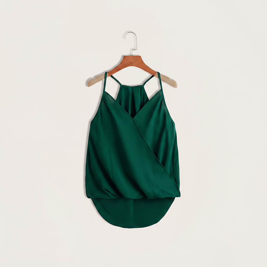 Dam Halterneck Draperad Ärmlös Blus – Trendig och Elegant för Vardag och Fest