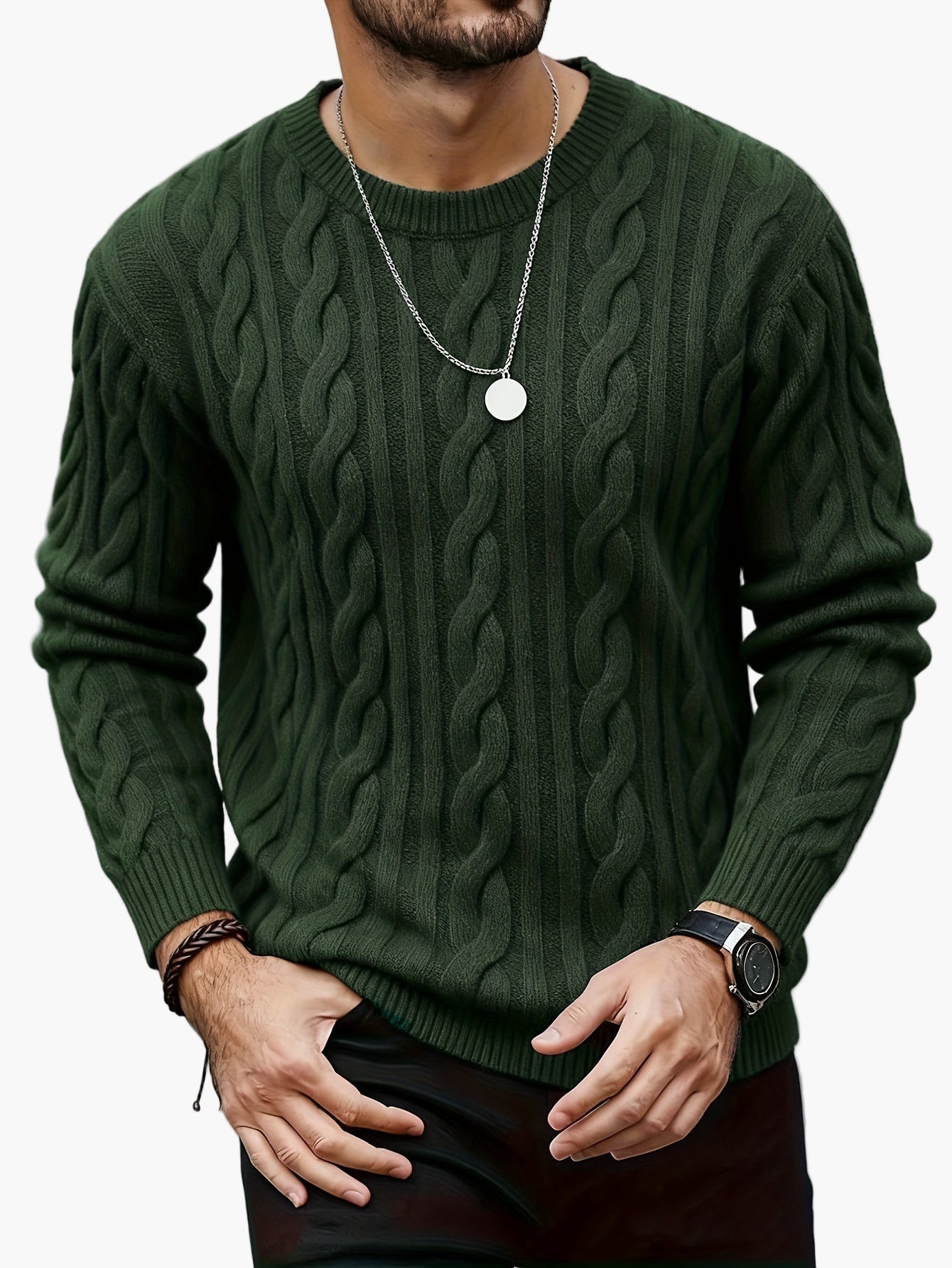 Herr Stickad Kabelmönstrad Tröja – Modern och Varm för Höst och Vinter, Casual Stil