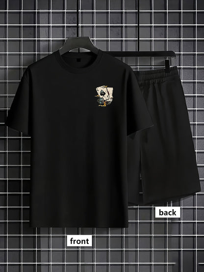 Herr Lounge-Set med Tryck – T-shirt och Shorts för Avslappnad Sommarstil