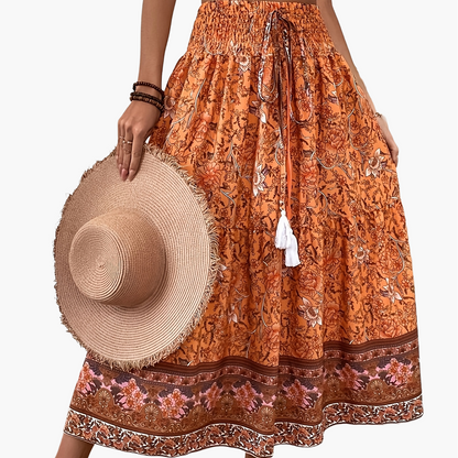 Dam Kjol Boho Lång Blommig Elegant Sommarmode Fickor