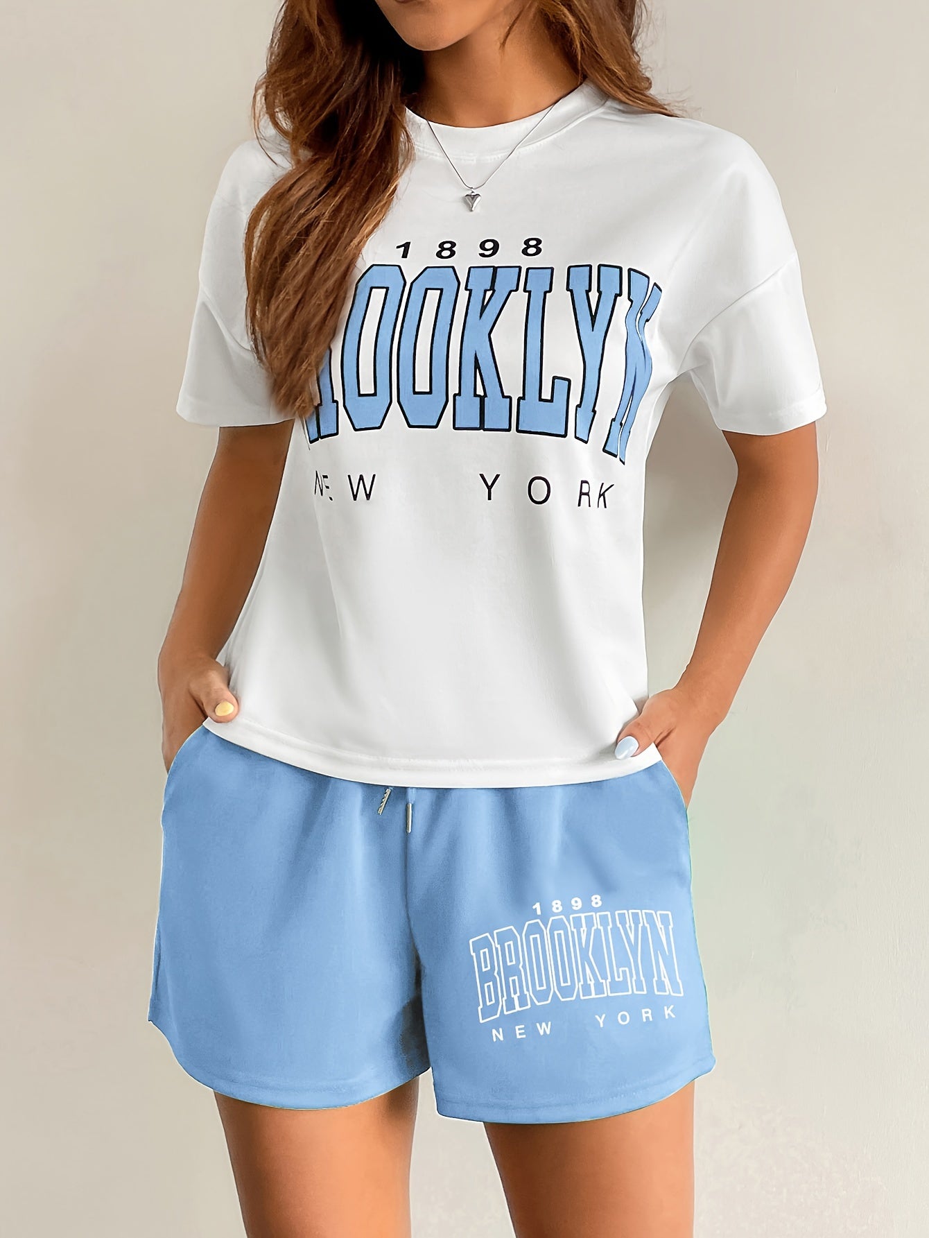 Damset Loungekläder Brooklyn New York T-shirt och Shorts - Avslappnad Stil