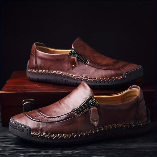 Herr loafers vintage stil slip-on med dragkedja – perfekta för fest och vardag