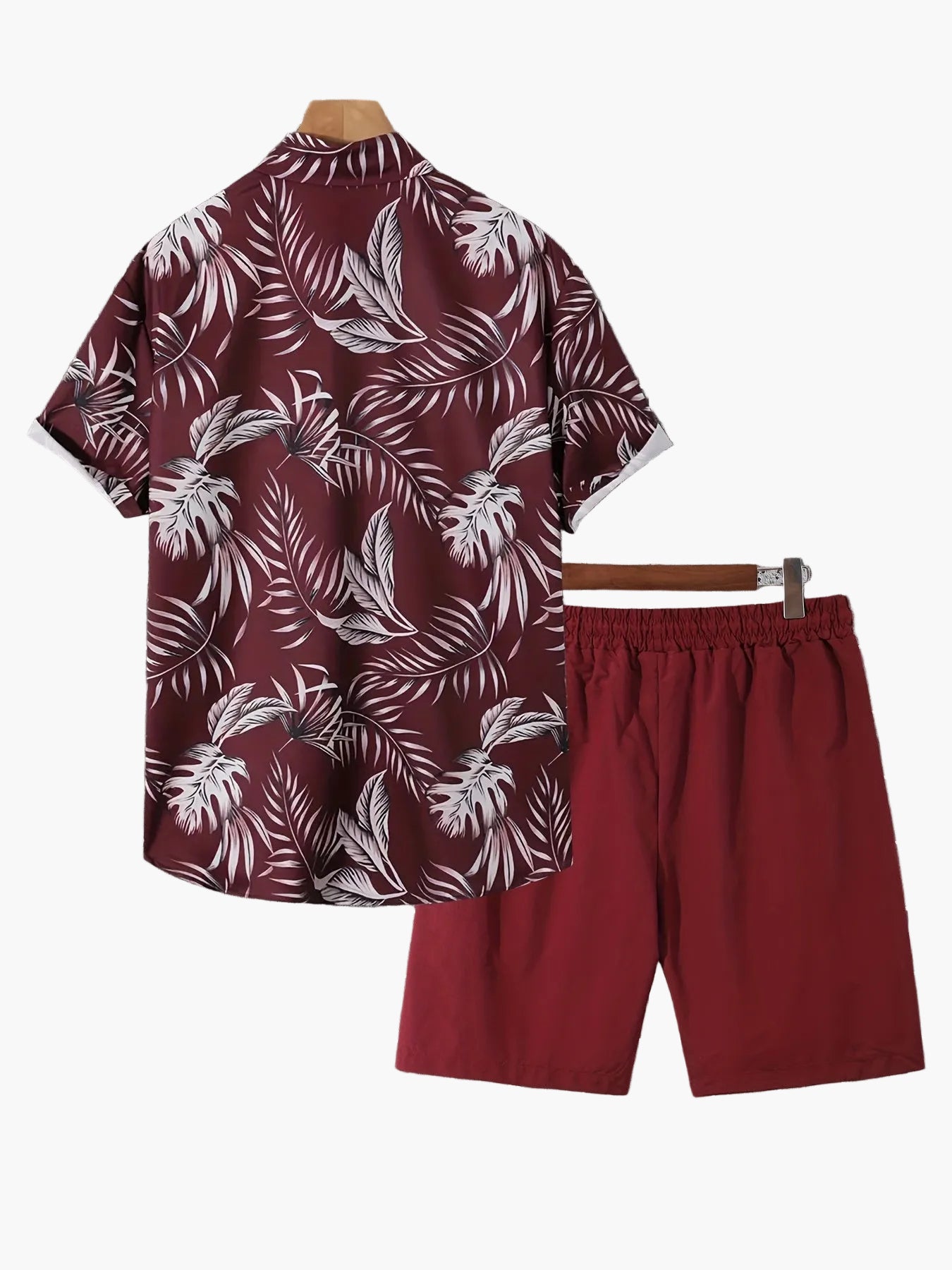 Herr Semester Set – Kortärmad Skjorta och Shorts med Tropiskt Mönster, Avslappnad Sommarstil