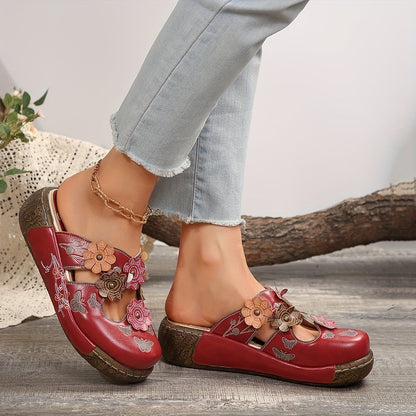 Damskor kilklack slip-in bohemisk vardagsstil med blommor och fjärilar