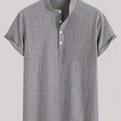 Herr Kortärmad Randig Henley Skjorta med Mandarin Krage – Modern Avslappnad Stil