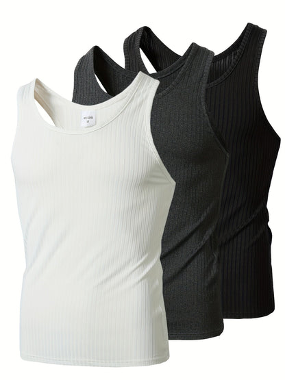 Herrlinne 3-pack Ribbad Sportig Tanktopp för Träning och Vardag