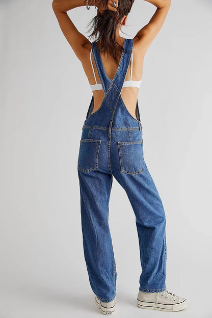 Dam Overaller i Denim – Avslappnad och Trendig Hängselbyxa för Vardag och Fritid
