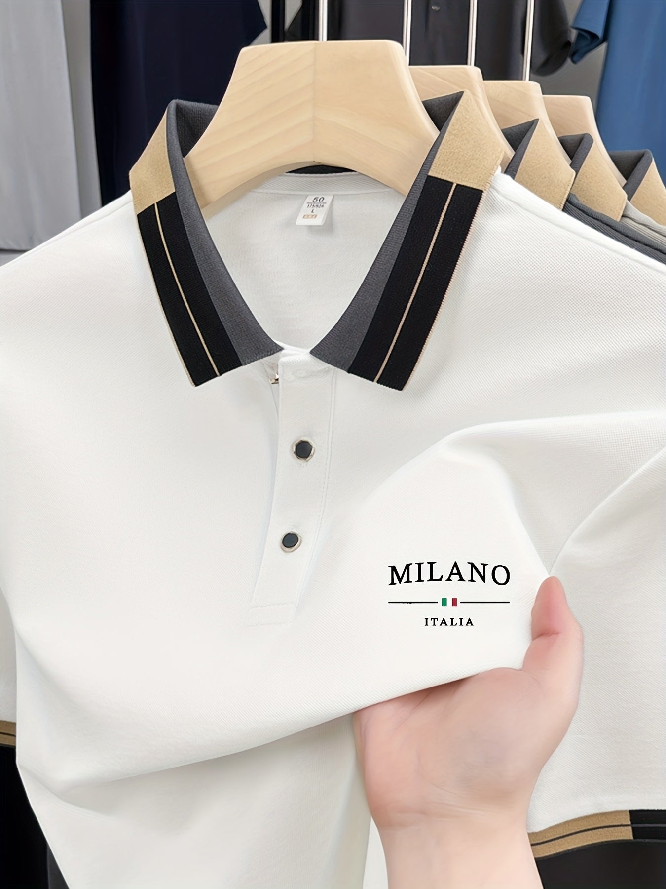 Herr Pikétröja Milano Italia med Modern Krage – Stilren & Trendig för Vardag och Fritid