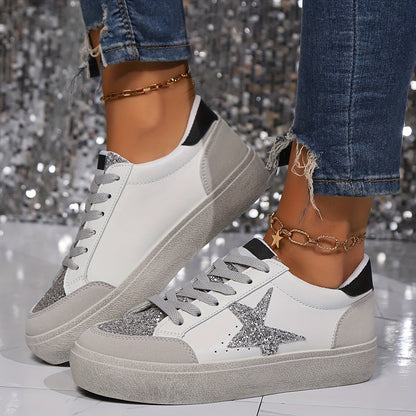 Dam Sneakers med Glittrig Stjärndesign – Trendiga Vardagsskor för Mode och Komfort