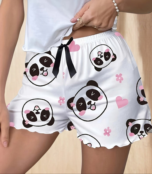 Dam Shorts med Panda-motiv – Söt och Lekfull Pyjamas för Vuxna – Perfekt för Vår och Sommar