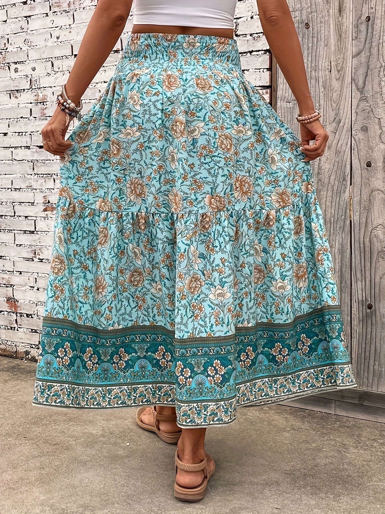 Dam Kjol Boho Lång Blommig Elegant Sommarmode Fickor