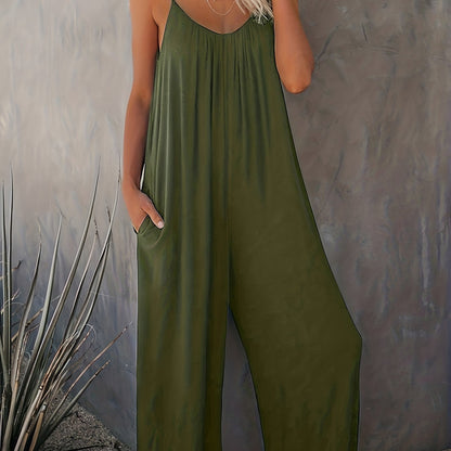 Dam Jumpsuit med Spaghettiband och Fickor – Avslappnad och Trendig Sommarstil