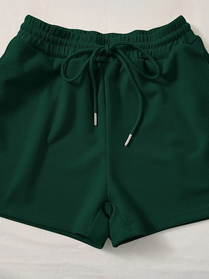 Dam Lounge Set – Ribbat Crop Top och Shorts för Vardagsbruk och Fritid
