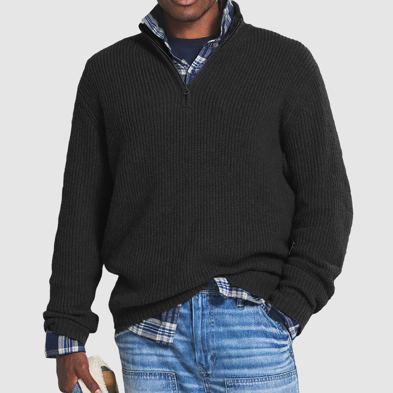 Herrtröja med halv dragkedja – Stickad pullover för business-casual och vardag