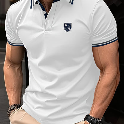 Herr Pikétröja Casual Polo Kort Ärmskjorta med Emblem – Modern Stil för Vardagsbruk