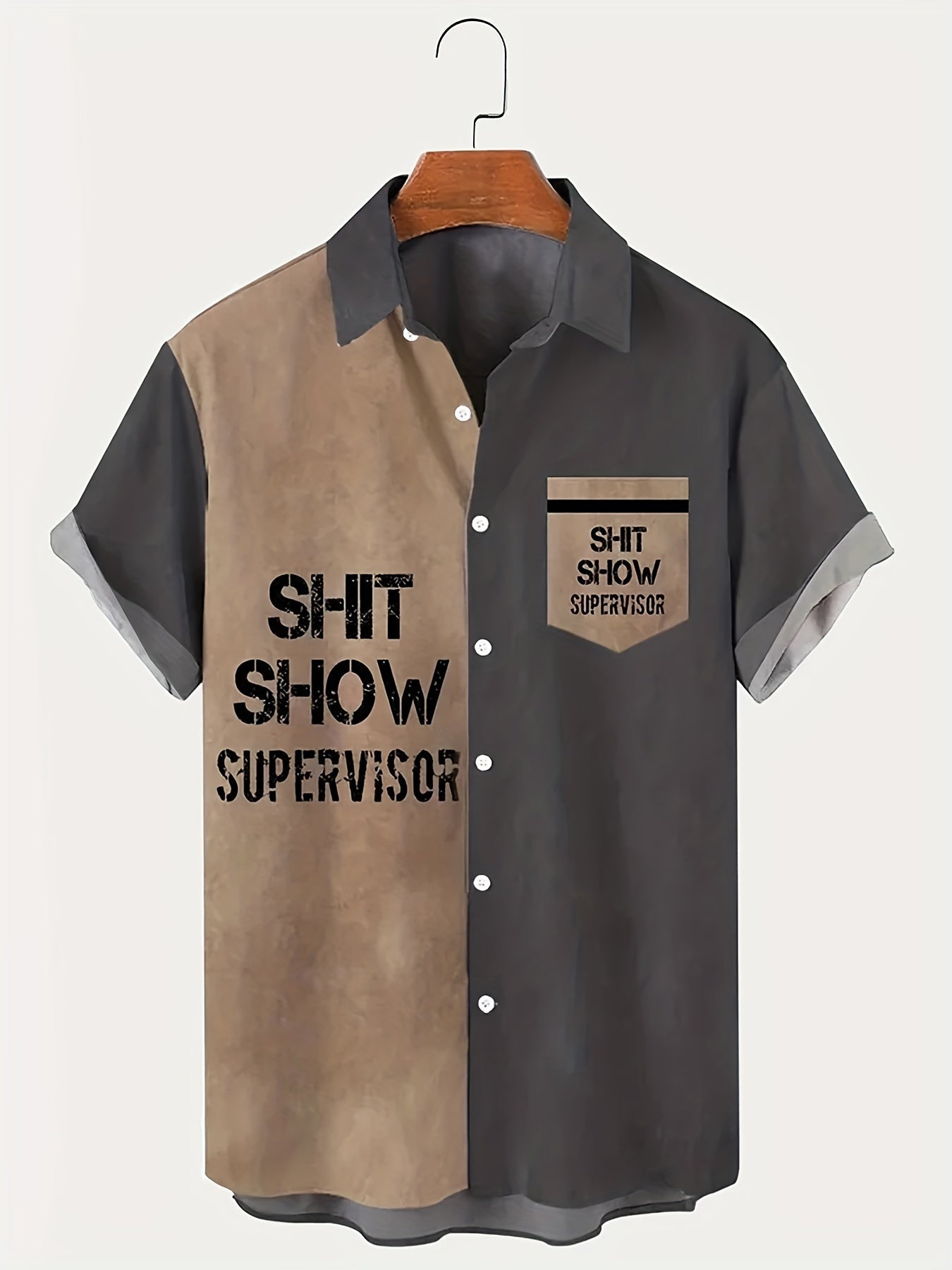 Herr Skjorta med Texttryck – Rolig Vintage Kortärmad "Shit Show Supervisor" Party Skjorta
