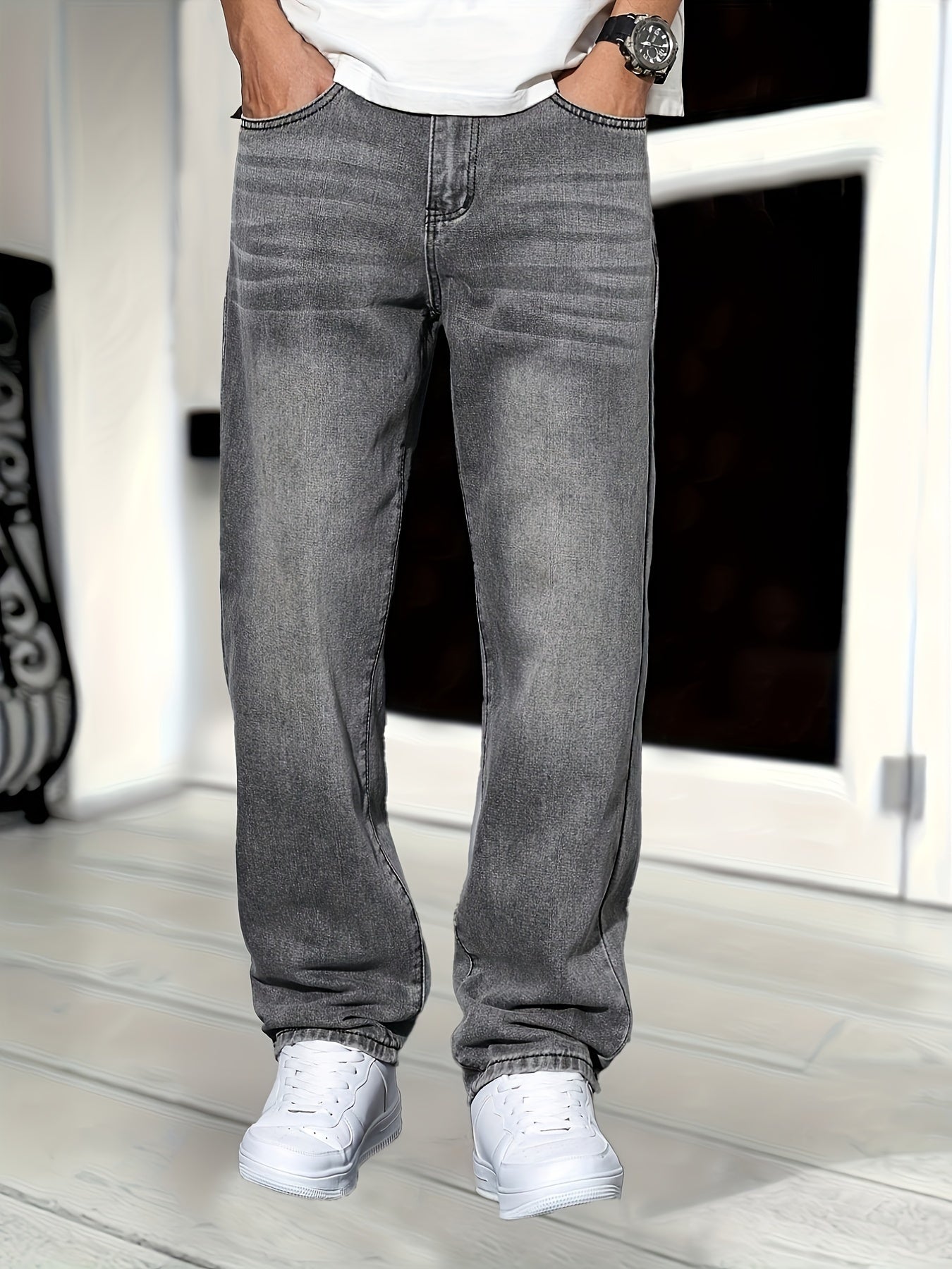 Herrjeans Rak Passform Streetwear För Vardag och Fritid