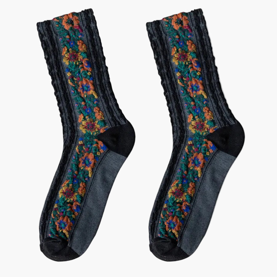 Damsockor med blommigt jacquardmönster för vardagsbruk – Fempack