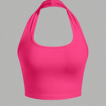 Dam Halterneck Crop Top med Öppen Rygg - Trendig Sommartopp för Vardag och Fest
