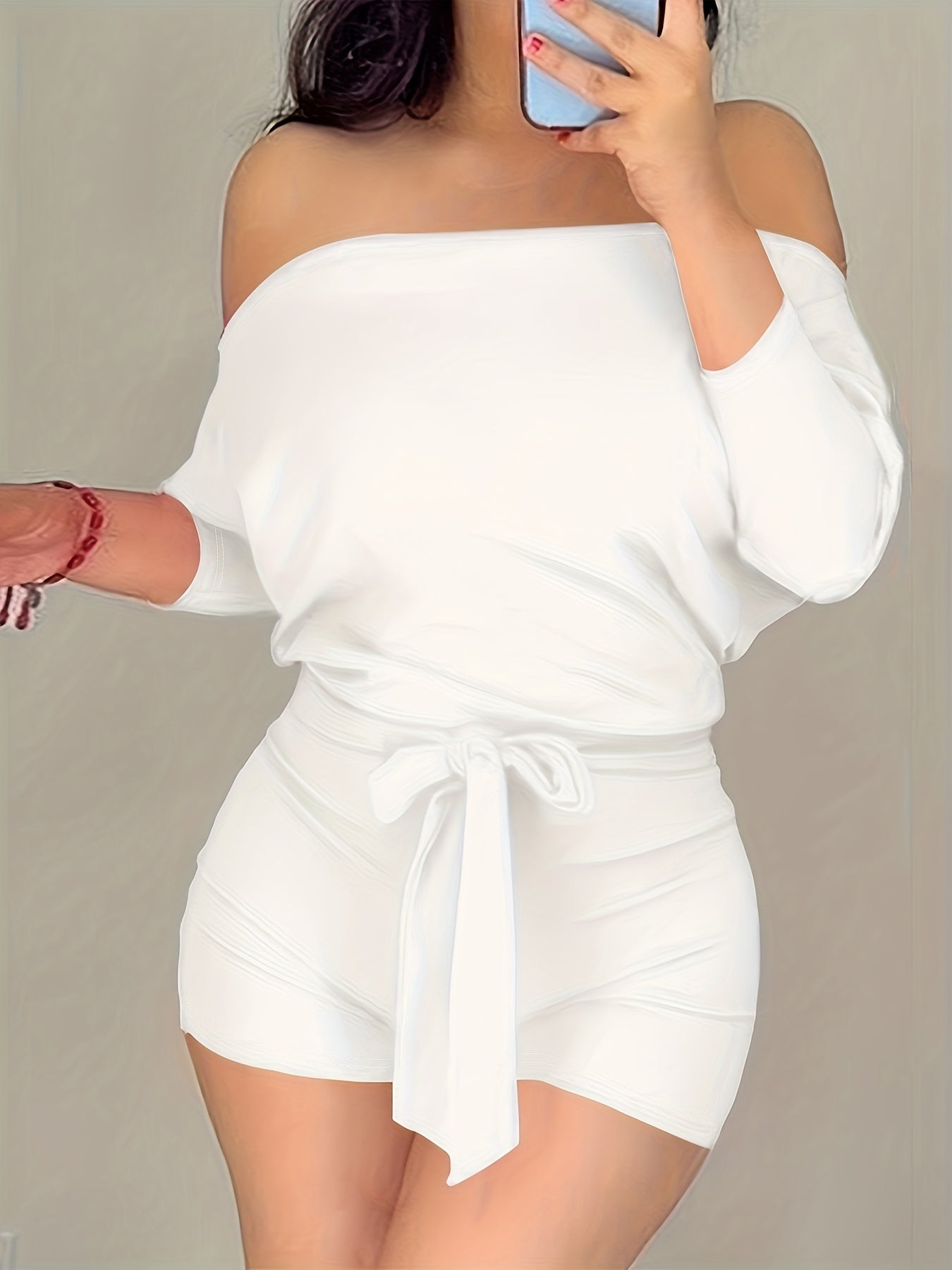 Dam Lounge Off-Shoulder Kort Set – Trendigt och Avslappnat Sommarplagg