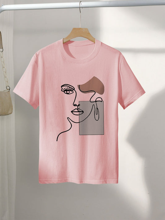 Dam T-shirt med abstrakt ansikte och modern konststil – casual för vår och sommar