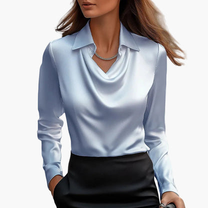 Dam Blus Elegant Drape Hals Ringning Kontorsstil Fest