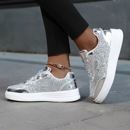 Dam Sneakers Plattform Glittrig Trendig Mode Promenadskor