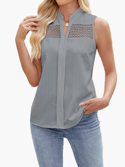 Damblus utan ärm med spetsdetaljer, elegant vardagstopp, sommarstil