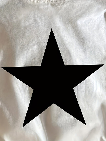 Dam T-shirt med Stor Stjärntryck, Sportig och Trendig för Vår/Sommar