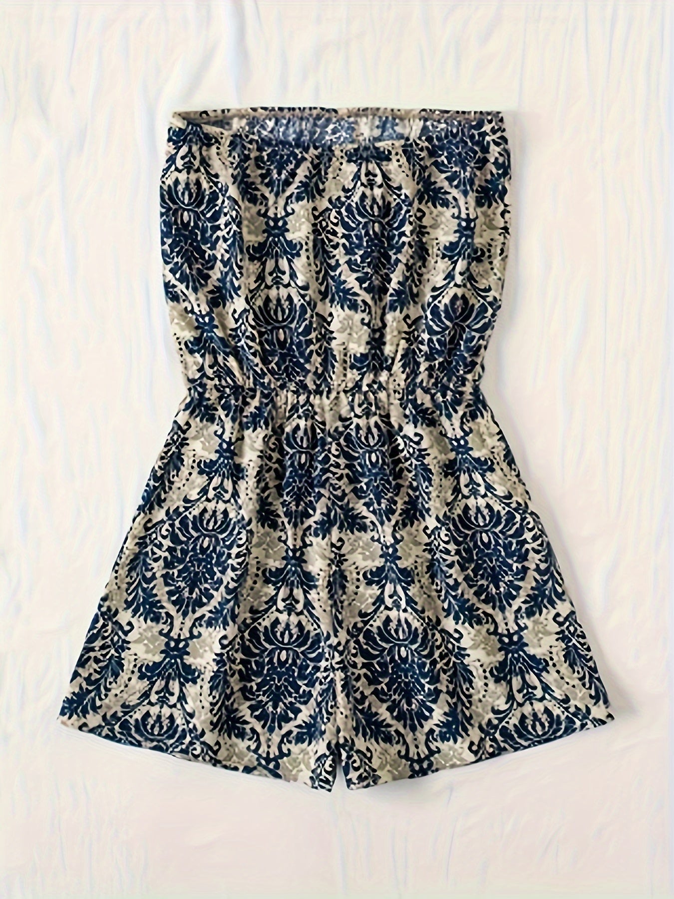 Damernas strapless damastmönstrad romper – elegant sommarstil för semester och vardag