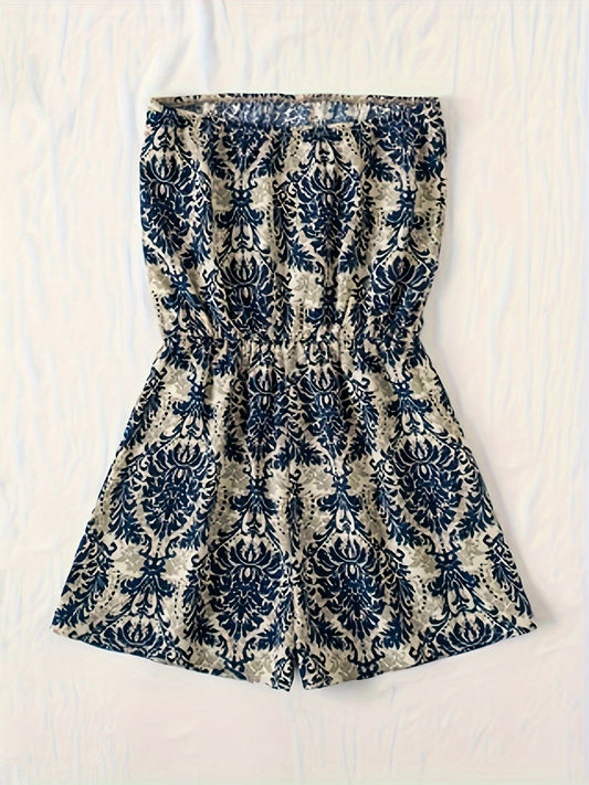 Damernas strapless damastmönstrad romper – elegant sommarstil för semester och vardag