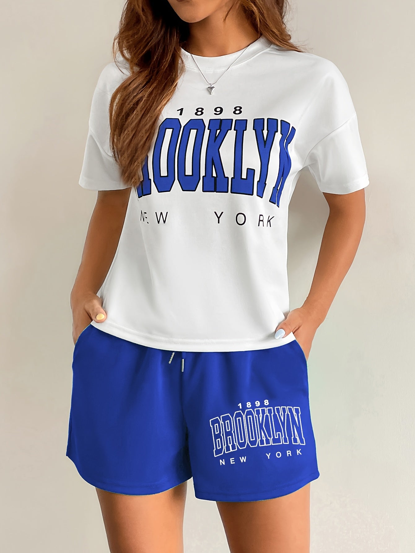 Damset Loungekläder Brooklyn New York T-shirt och Shorts - Avslappnad Stil