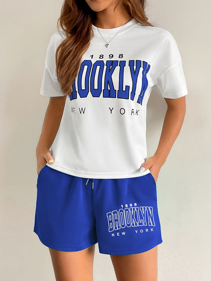 Damset Loungekläder Brooklyn New York T-shirt och Shorts - Avslappnad Stil