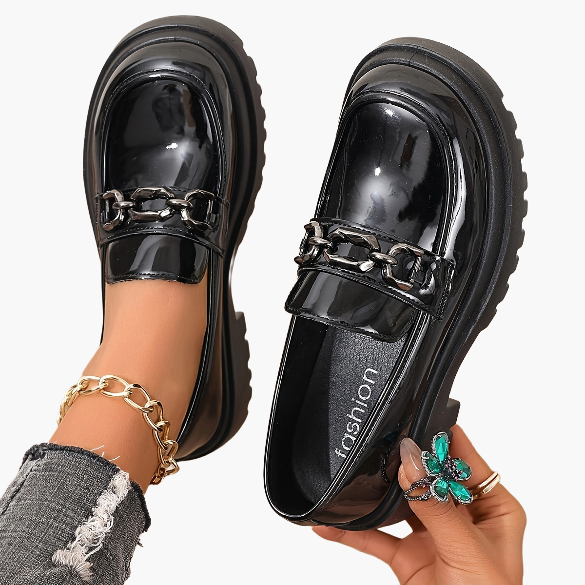 Damloafers med kedjedetalj – Preppy slip-on för vardagsbruk