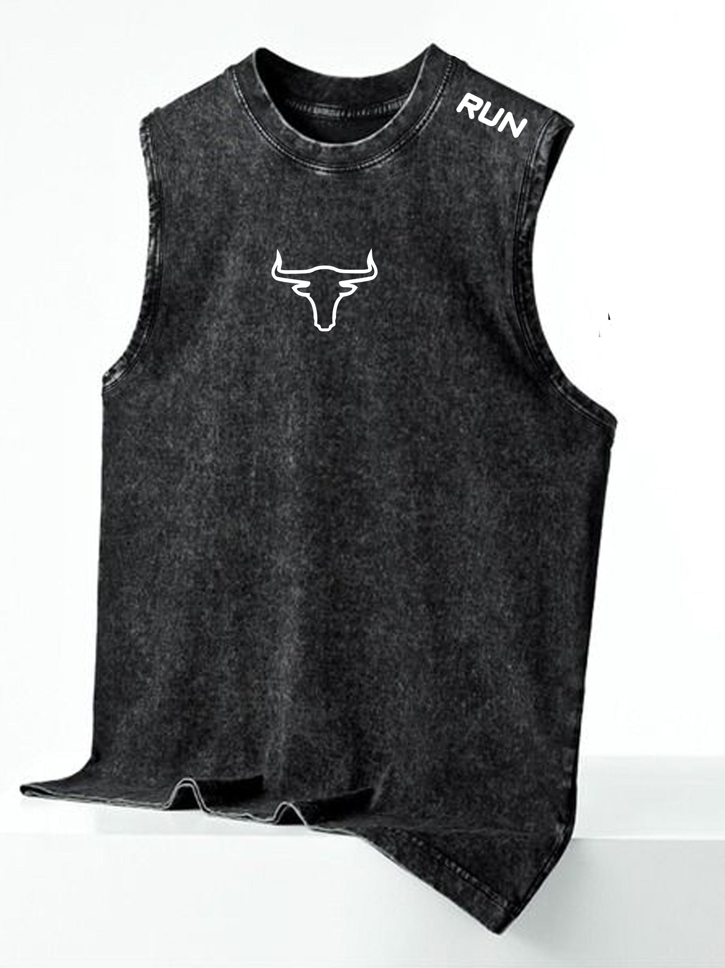 Herr Vintage Ärmellös T-shirt med Tryck och Rippade Shorts – Streetwear för Sommar