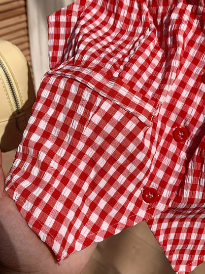 Damväst i elegant rutigt mönster, ärmlös för vår och sommar, stilren och trendig