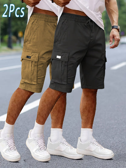 Herrarnas 2-pack avslappnade cargoshorts för utomhus och vardag