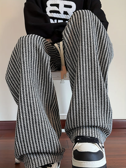 Herr Byxor Rak Benvidd Mönstrade Stickade Streetwear Casual