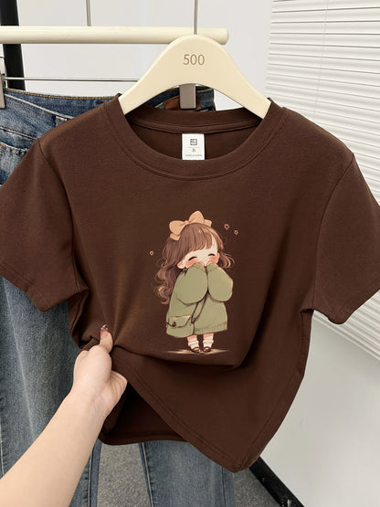 Dam Pyjamaset med T-shirt och Rutiga Byxor för Sommar, Söt Stil, Kort Ärms Pyjamas