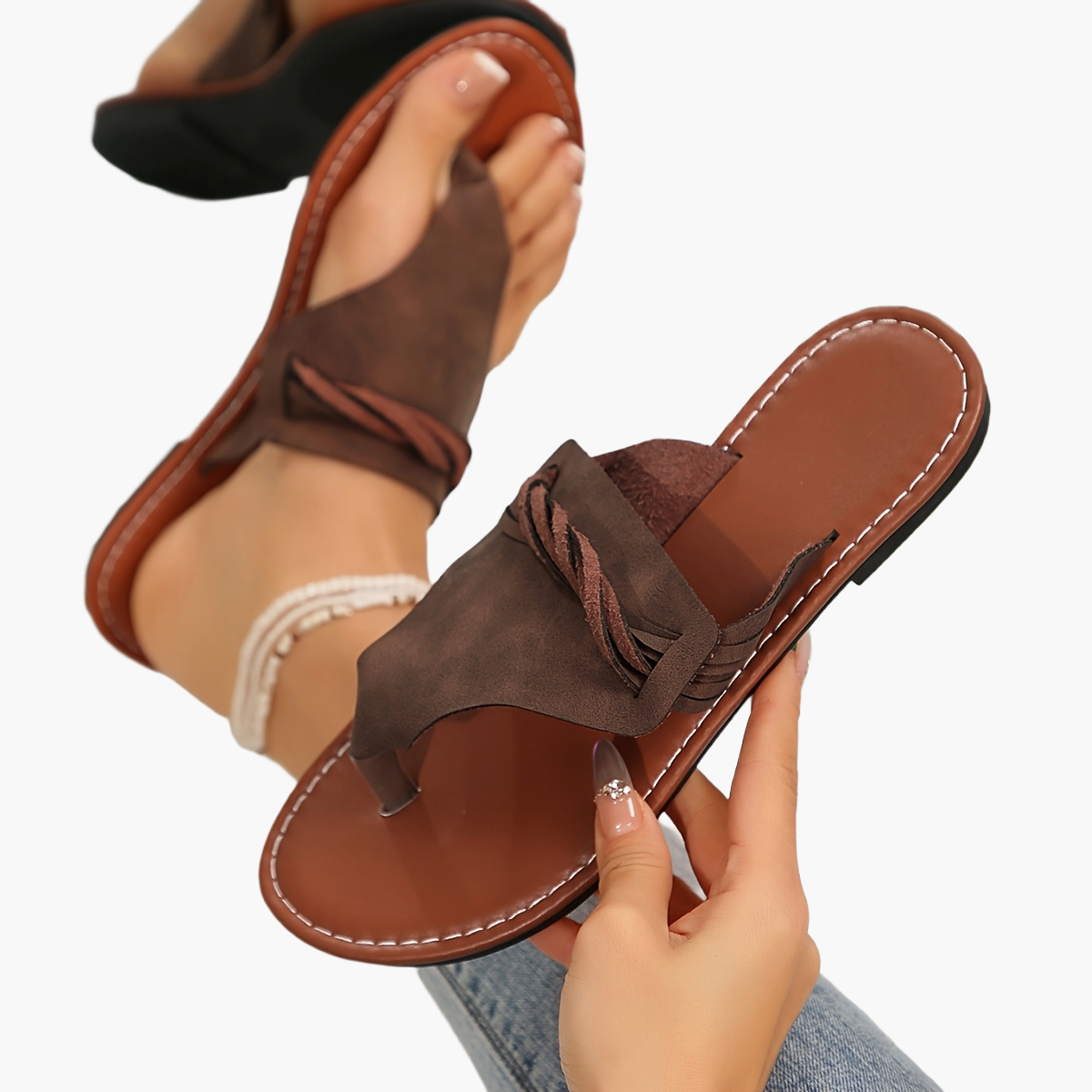 Dam Sandaler Fashion Slip-in Sommartofflor med Flätad Detalj och Öppen Tå